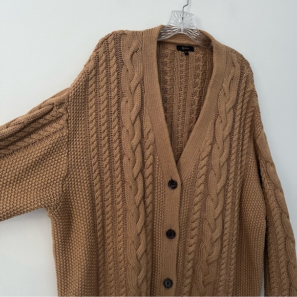 Quince 100% Organic Cotton Oversized Cable Cardigan Sweater Fisherman Camel XL - Picture 4 of 11